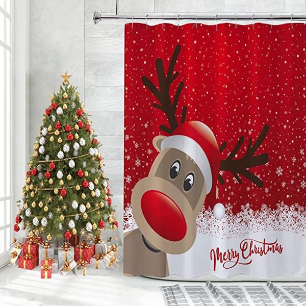 Red Reindeer Shower Curtain 090