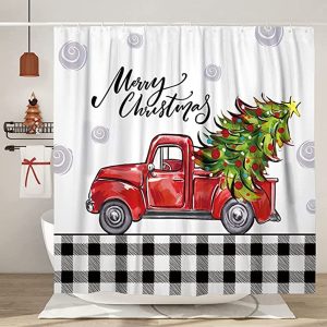 Red Truck Christmas Shower Curtain 091