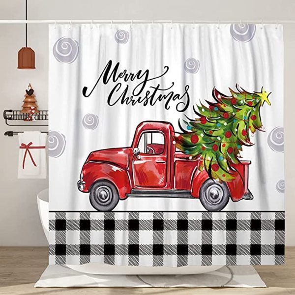 Red Truck Christmas Shower Curtain 091