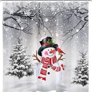 Winter Snowman in Snowy Forest Shower Curtain 104