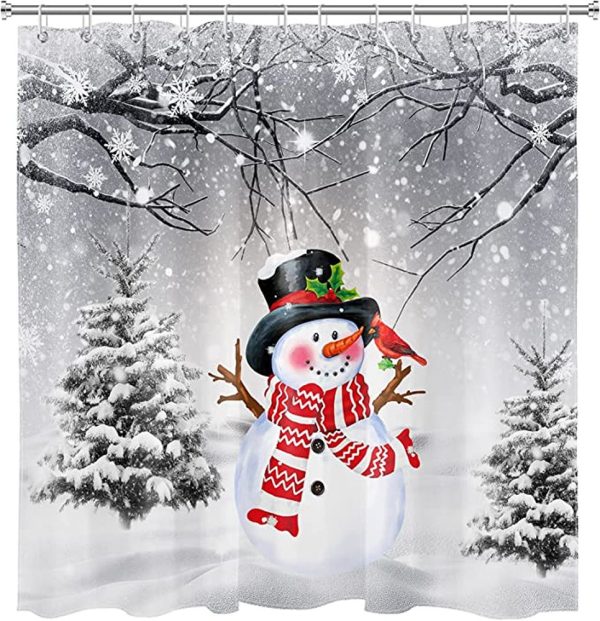 Winter Snowman in Snowy Forest Shower Curtain 104